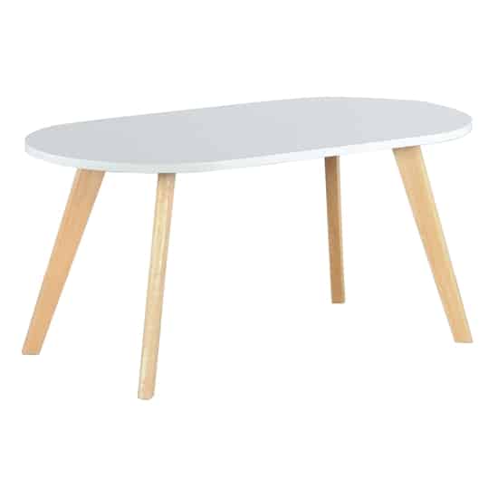 Rechteckiger niedriger Couchtisch mit Naturholzrahmen in Weiß