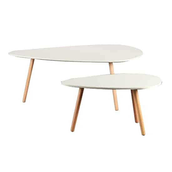 Weißes 2-teiliges Set Couchtisch mit Holzrahmen