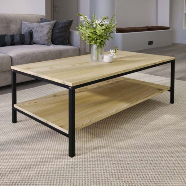 Metall-Melamin-Couchtisch in Saphir-Eiche